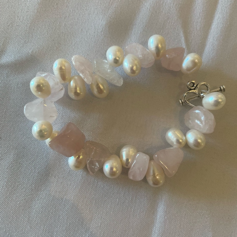 Kids Rose Quartz And artificial Pearl Bracelet